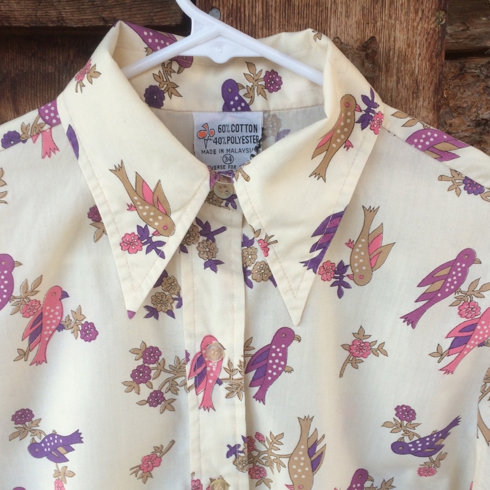 Vintage Bird Long Sleeve Button Down Blouse-  34
